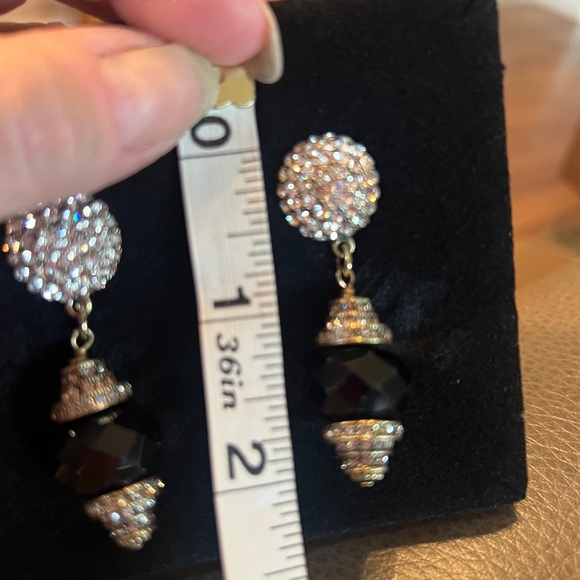 Vtg Heidi Daus Rhinestone Drop Pierced Earrings with black faceted glass NIB - Picture 6 of 8